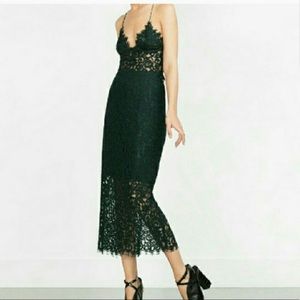 ZARA WOMEN GREEN LACE MIDI SKIRTS AND TOP